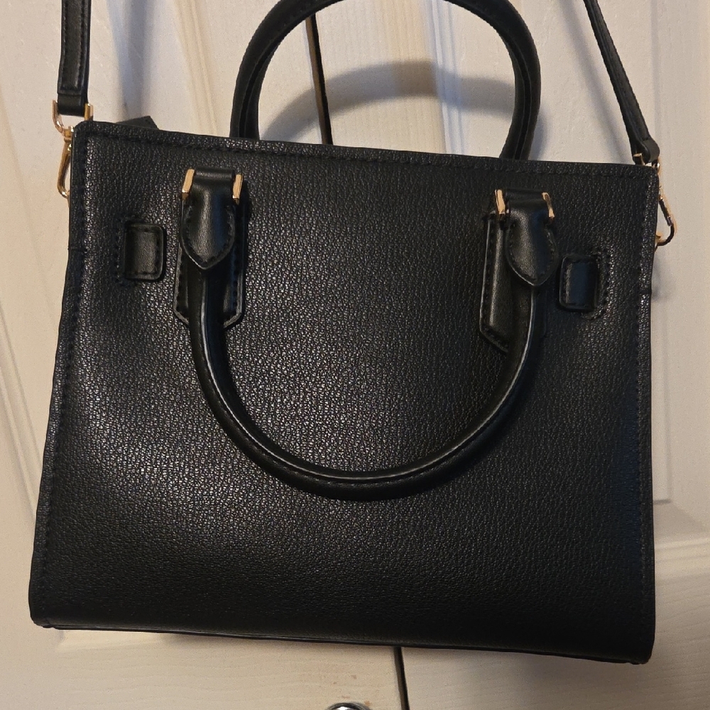 Michael Kors Faux Hair Animal Print  Satchel in Black and Gold - Picture 3 of 10